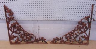 Architectural Large Vintage Cast Iron Ornate Shelf Brackets Oak Leaf Acorn - Pair