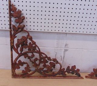 Architectural Large Vintage Cast Iron Ornate Shelf Brackets Oak Leaf Acorn - Pair 2