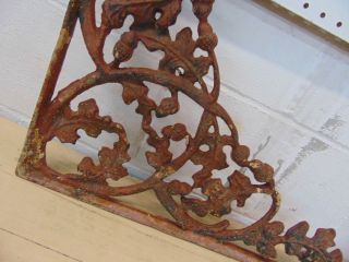 Architectural Large Vintage Cast Iron Ornate Shelf Brackets Oak Leaf Acorn - Pair 4
