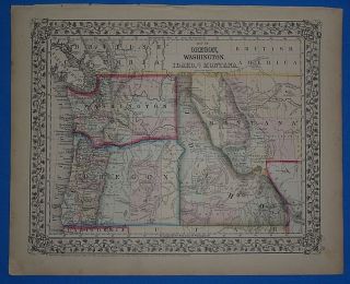 Vintage 1868 Washington Idaho Montana Territory Atlas Map Old Antique