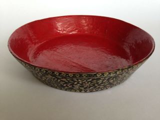 Unusual Antique Indian Lacquer Bowl In Red & Black With Mother - Of - Pearl Inlay