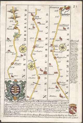 Road From London To Barwick (6),  Ogilby / Bowen.  E,  1736