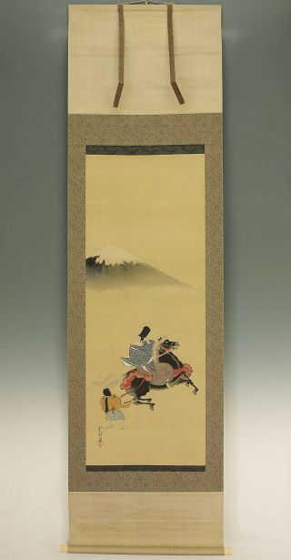 掛軸1967 Hanging Scroll : Sakai Hoitsu " Noble Man On Horse And Mt.  Fuji " @k522