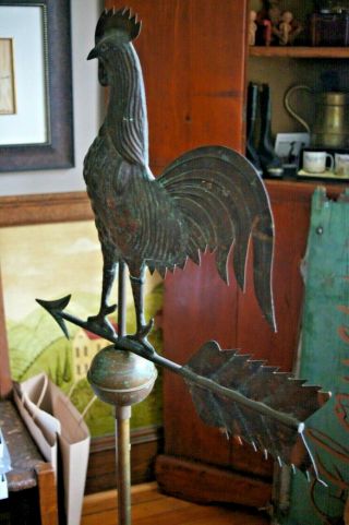 Antique Copper Rooster Weathervane Indoors /Out Folk Art 12