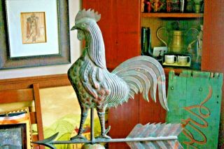 Antique Copper Rooster Weathervane Indoors /out Folk Art