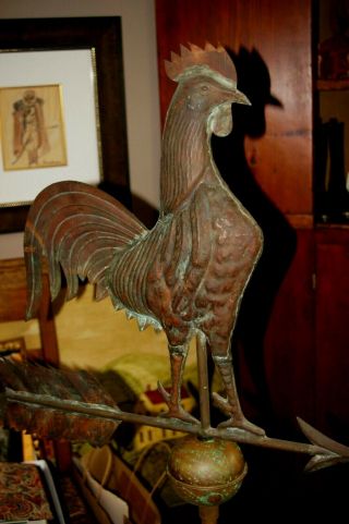 Antique Copper Rooster Weathervane Indoors /Out Folk Art 2