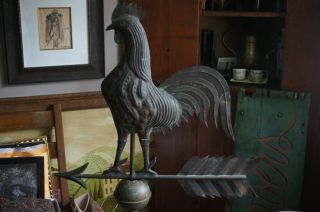 Antique Copper Rooster Weathervane Indoors /Out Folk Art 3