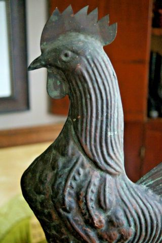 Antique Copper Rooster Weathervane Indoors /Out Folk Art 9