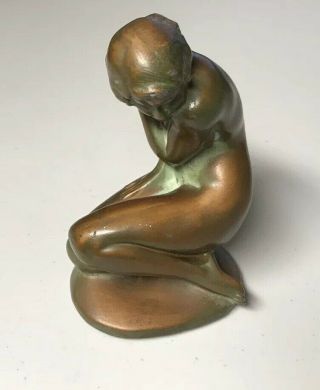 5” Lovely Art Deco Bronzed Nuart Nude Lady Woman Figure 1920s - 30s 2