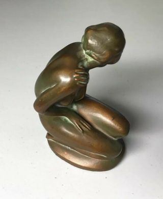 5” Lovely Art Deco Bronzed Nuart Nude Lady Woman Figure 1920s - 30s 3