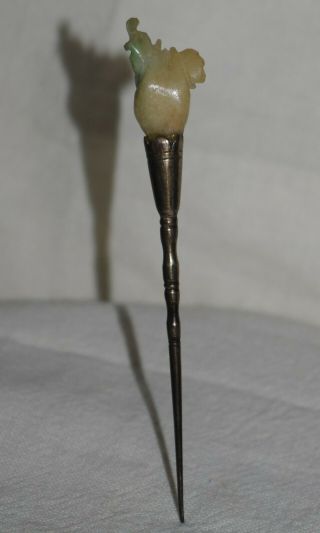 Chinese Antique Dental Toothpick Carved Jade & Sterling Silver Rooster Ji Luck 3