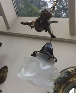 CHERUB ANTIQUE FRENCH WINGED LIGHT FITTING c1930 ABSOLUTELY CHARMING 6