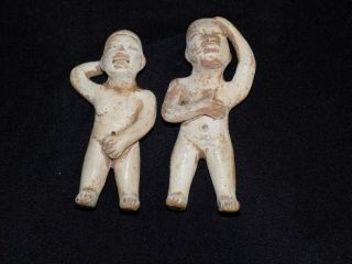 Pre - Columbian Olmec Standing Figures,  White Slip Olmec Clay Figures