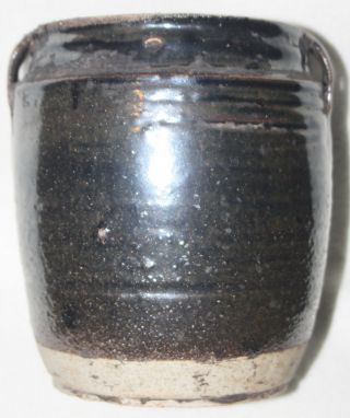 Chinese 17th - 18th Century Dark Brown Shiny Glaze Wide Mouth Twin Handled Jar 2