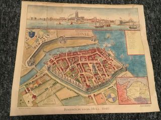 Antique Map The Town Kingston Upon Hull,  C1640,  Engraved By W.  Hollar