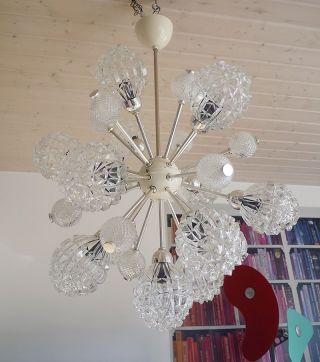 Large European SPUTNIK CHANDELIER Crystal Glass 12 lights 1960s 5