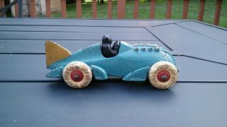 Vintage 1930s HUBLEY Cast Iron GOLDEN ARROW ROCKET RACER RACE CAR 1877 BLUE 3