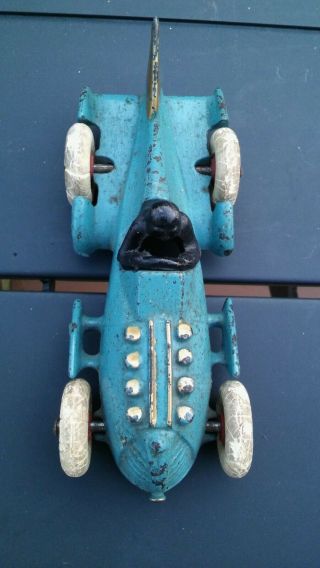 Vintage 1930s HUBLEY Cast Iron GOLDEN ARROW ROCKET RACER RACE CAR 1877 BLUE 4