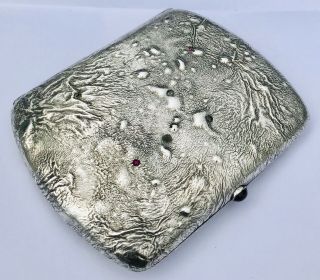 Lovely Russian Silver Samorodok Cigarette Case Diamond/sapphire/ruby,  C1900