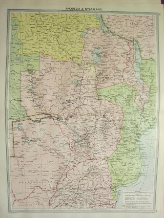 1920 Large Map Africa Rhodesia & Nyasaland Bechuanaland Boundaries Colonies