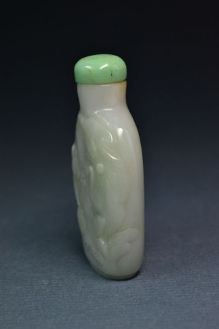 Antique Chinese White Jade Snuff Bottle with Gold Inscription and Reign Mark 7