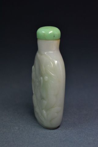 Antique Chinese White Jade Snuff Bottle with Gold Inscription and Reign Mark 8