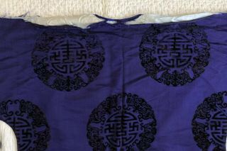 Antique 19th Century Chinese Purple Cut Velvet Shou Symbol Robe Mancu Cuff Qing 10