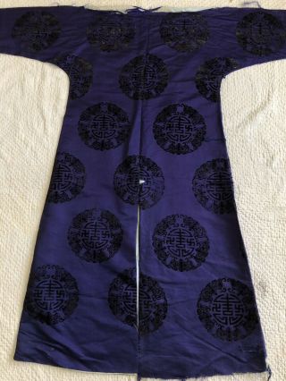Antique 19th Century Chinese Purple Cut Velvet Shou Symbol Robe Mancu Cuff Qing 11