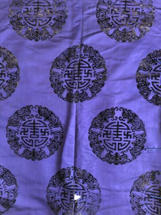 Antique 19th Century Chinese Purple Cut Velvet Shou Symbol Robe Mancu Cuff Qing 12