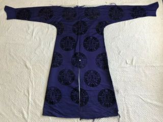 Antique 19th Century Chinese Purple Cut Velvet Shou Symbol Robe Mancu Cuff Qing 2