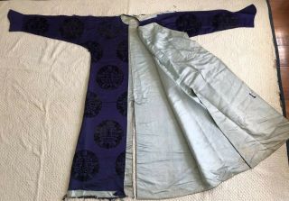 Antique 19th Century Chinese Purple Cut Velvet Shou Symbol Robe Mancu Cuff Qing 3