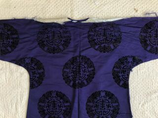 Antique 19th Century Chinese Purple Cut Velvet Shou Symbol Robe Mancu Cuff Qing 5