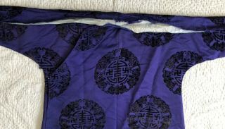 Antique 19th Century Chinese Purple Cut Velvet Shou Symbol Robe Mancu Cuff Qing 6
