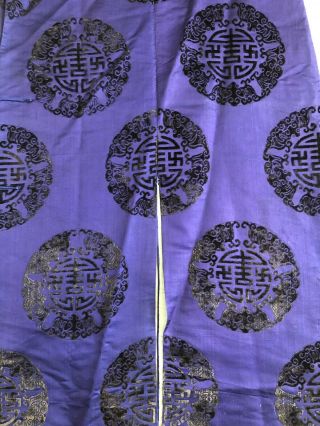 Antique 19th Century Chinese Purple Cut Velvet Shou Symbol Robe Mancu Cuff Qing 8