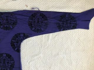 Antique 19th Century Chinese Purple Cut Velvet Shou Symbol Robe Mancu Cuff Qing 9