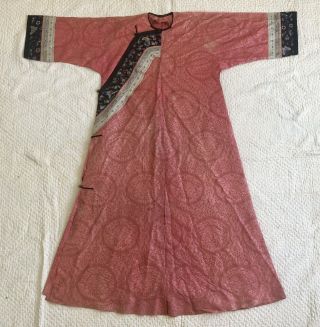 Antique 19th Century Chinese Silk Damask Gauze Summer Robe Florals Bats Qing