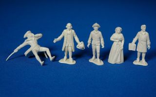 5 Louis Marx Revolutionary War Playset 54mm Johnny Tremain Figures,  Vfine,  1957