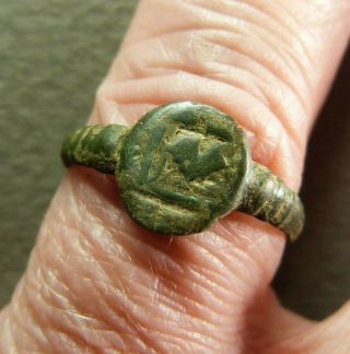French Antique Copper Jesuites Ring " L " Heart - Ca.  17 Th Century Ad