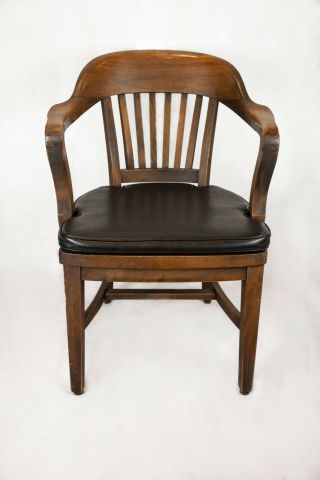 Vintage Sikes Wooden Banker / Lawyer/ Schoolmaster/ Courtroom Arm Chair - Leather