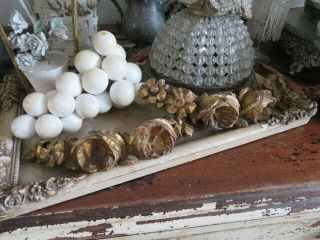 2 EXQUISITE Old French Barbola Carved Wood Fragments Thick ROSES & FLOWERS Gold 3