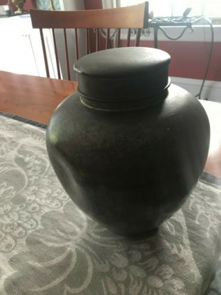 antique Asian pewter tea caddy,  stamped 2