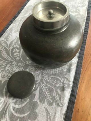 antique Asian pewter tea caddy,  stamped 3