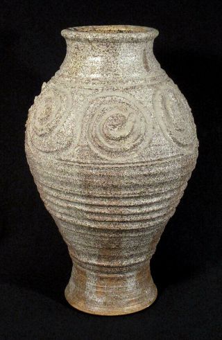 1970s Large Vintage Ellen King Brooklyn Ny Studio Art Pottery Vase Spirals 15 "
