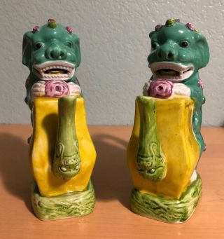 Pair Two Vintage Antique Chinese Sancai Foo Dog Daoliu Teapots Artist Signed