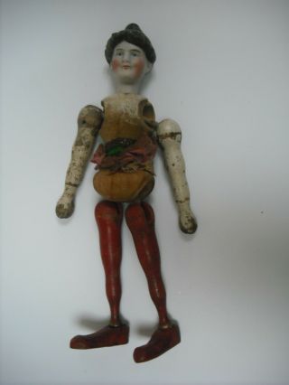 Bisque Head & Wooden Body Schoenhut Circus Acrobat / Performer Lady Doll C1910