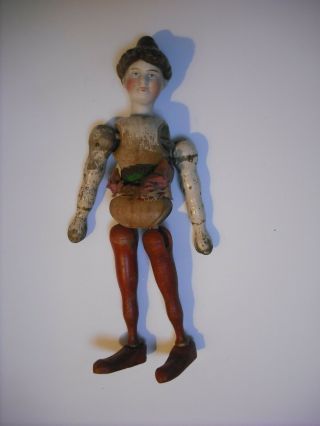 BISQUE HEAD & WOODEN BODY SCHOENHUT CIRCUS ACROBAT / PERFORMER LADY DOLL C1910 3