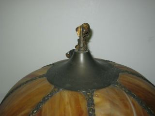 Vintage SLAG GLASS Brown & Caramel LIGHT FIXTURE Butterfly Hanging Lamp LARGE 8