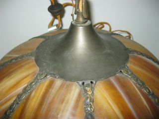 Vintage SLAG GLASS Brown & Caramel LIGHT FIXTURE Butterfly Hanging Lamp LARGE 9