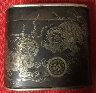 Antique Chinese Opium Box Jar Signed Guardian Lion Design