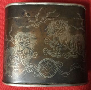 Antique Chinese Opium Box Jar Signed Guardian Lion Design 2